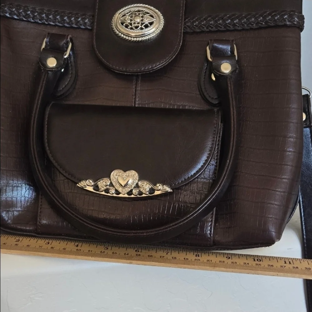 Vintage Brighton Croc-embossed Leather Satchel.